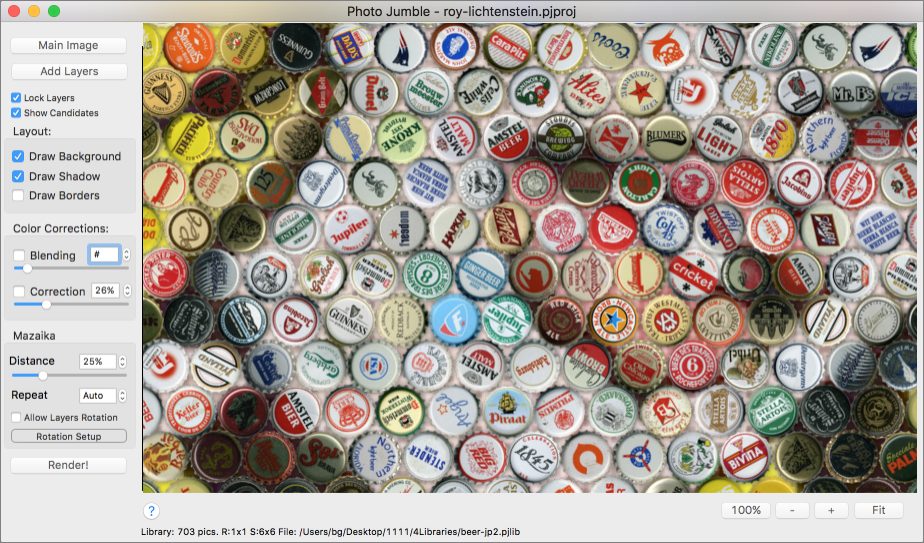 Photo Jumble for macOS zoomed to beer cap layers screenshot