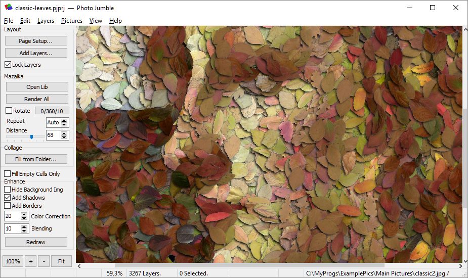 Photo Jumble for Windows zoomed to leaves layers screenshot